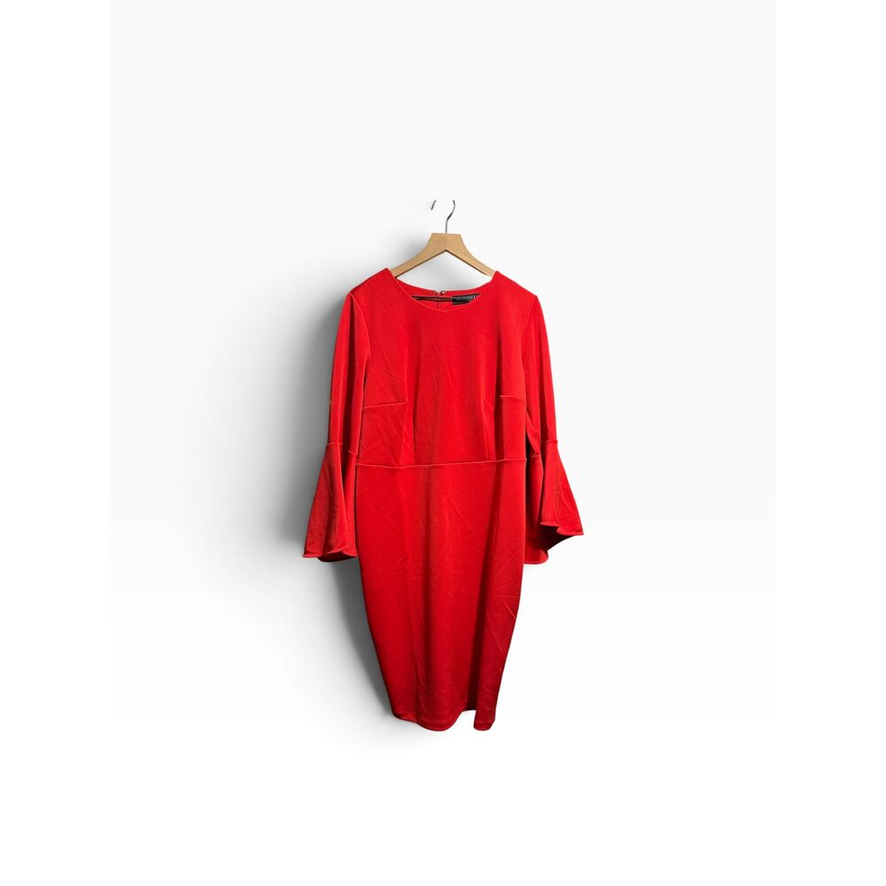 Eloquii Scuba Dress Women’s 14 Red Bell Flare Sleeves Fitted Bodice